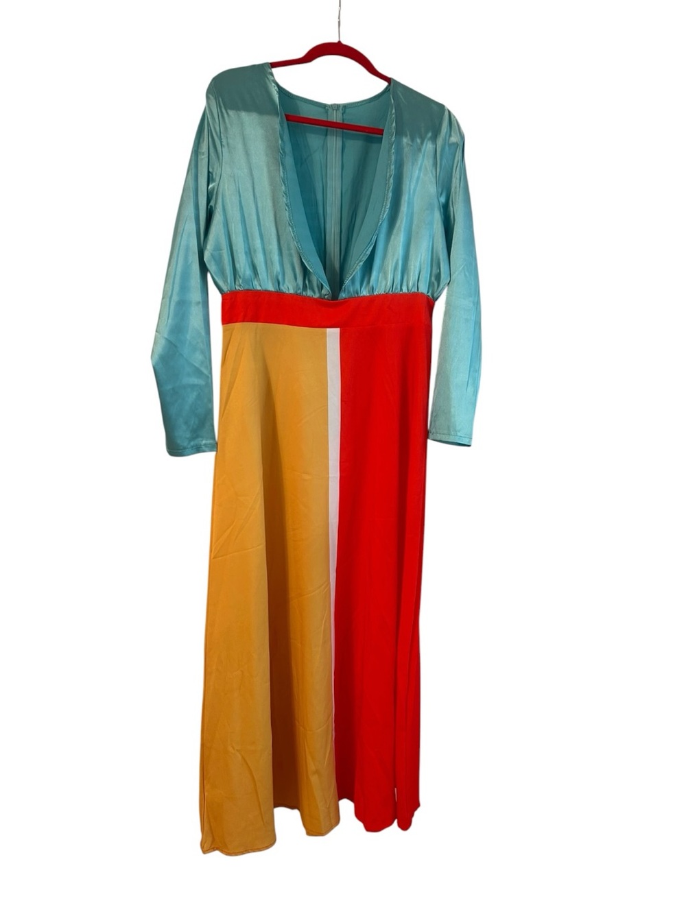 No Brand Fashion red white mustard turquoise color block maxi dress Size XL